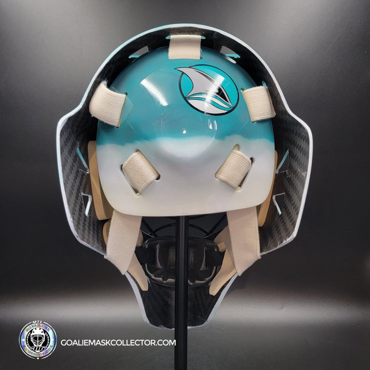 Brian Hayward Goalie Mask Unsigned San Jose V3 TEAL GRAY CAT316 Tribute