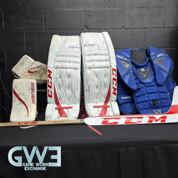 Carey Price Game Playoffs Worn Goalie Pads Set CCM + RBK Chest Protector 2012-13 Montreal Canadiens + Practice Worn Glove & Blocker Bauer AS-02961