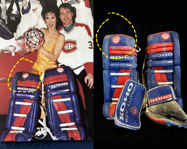 ULTIMATE PACKAGE: Patrick Roy Game Worn Goalie Pads KOHO REVOLUTION + Goalie Mask LEFEBVRE Full Set + Game Used Stick 1993-94 Montreal Canadiens Glove Blocker and Pads Photomatched