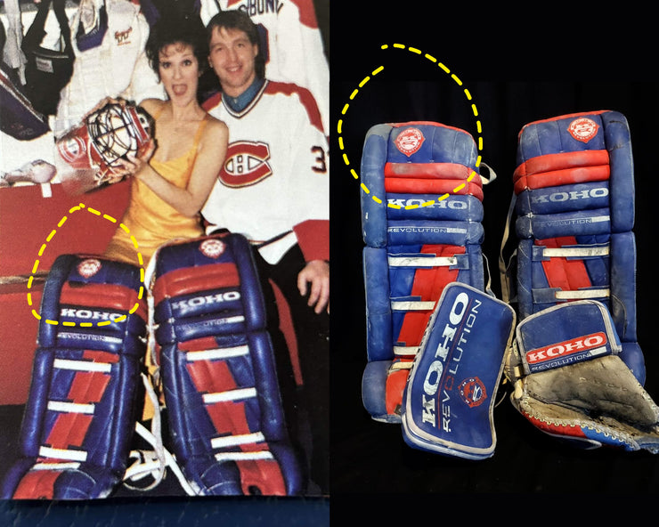 ULTIMATE PACKAGE: Patrick Roy Game Worn Goalie Pads KOHO REVOLUTION + Goalie Mask LEFEBVRE Full Set + Game Used Stick 1993-94 Montreal Canadiens Glove Blocker and Pads Photomatched - SOLD
