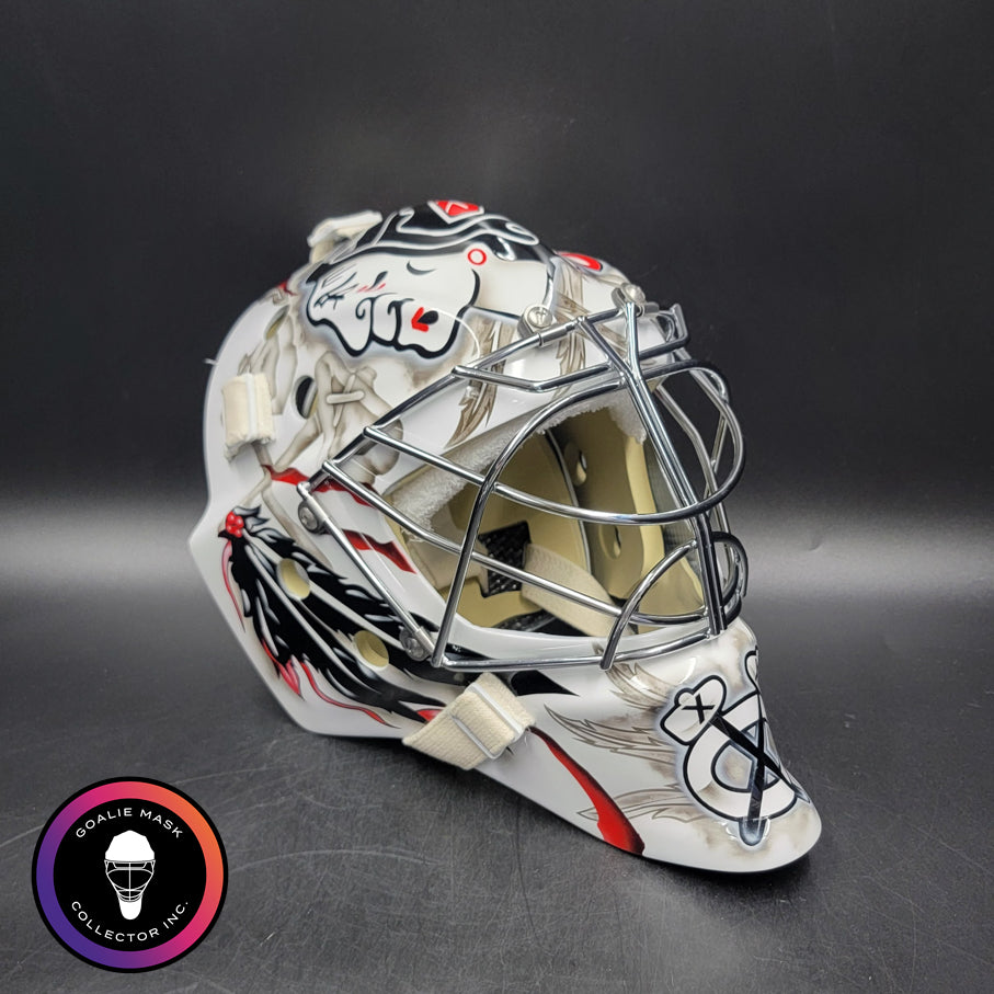 Corey Crawford Goalie Mask Unsigned White Chicago CUP WINNING Tribute