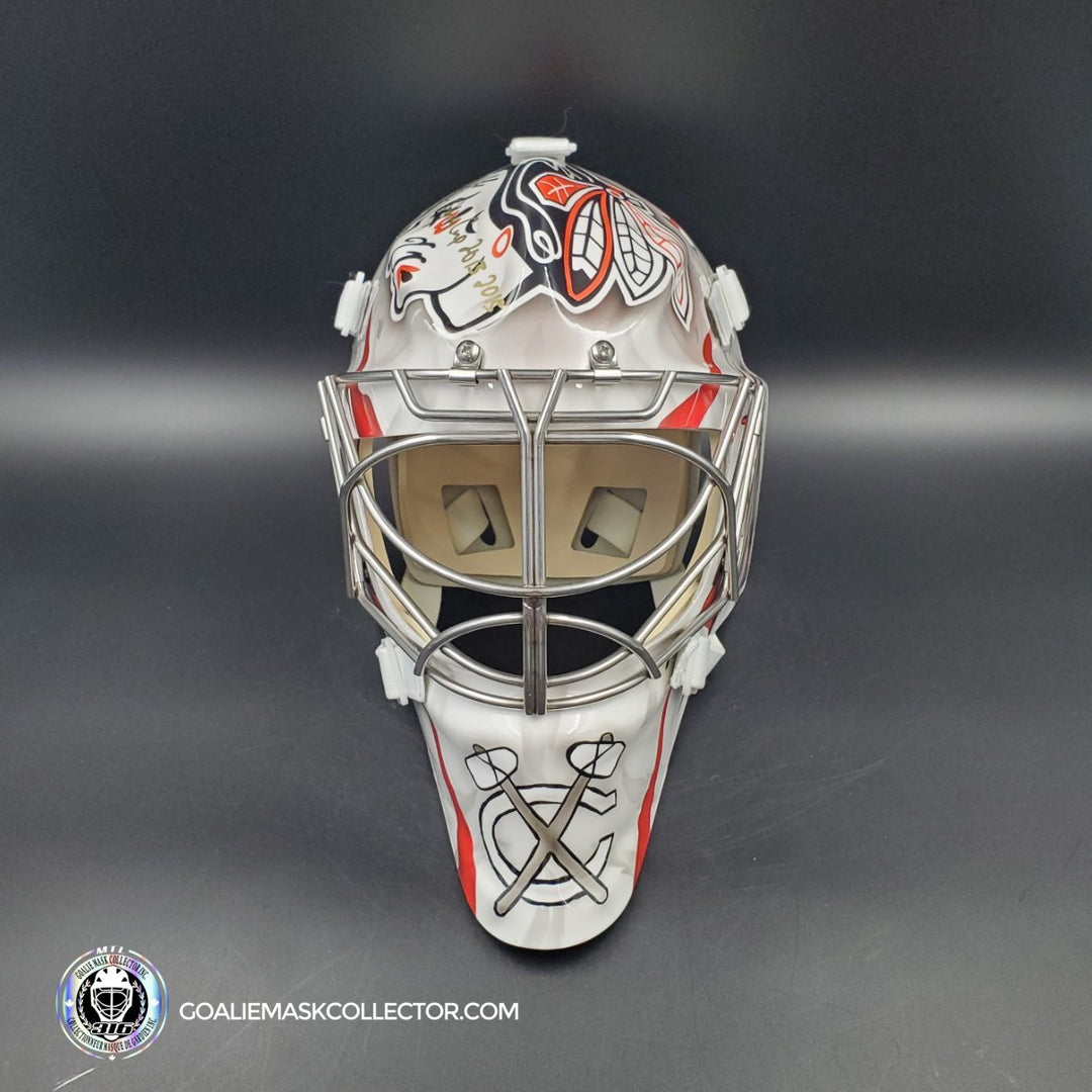 Corey Crawford Signed Goalie Mask White Chicago Tribute AS Edition