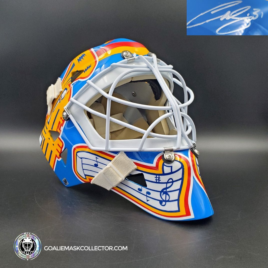 Curtis Joseph Cujo Signed Goalie Mask St. Louis Trumpet V2 Light Blue Signature Edition Autographed