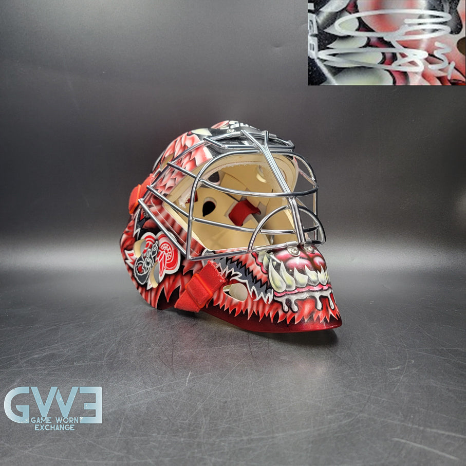 Curtis Joseph Game Issued Goalie Mask Detroit Red Wings Pro's Choice Dom Malerba 2002 Signed By Curtis Joseph. Goalie Mask Collector.