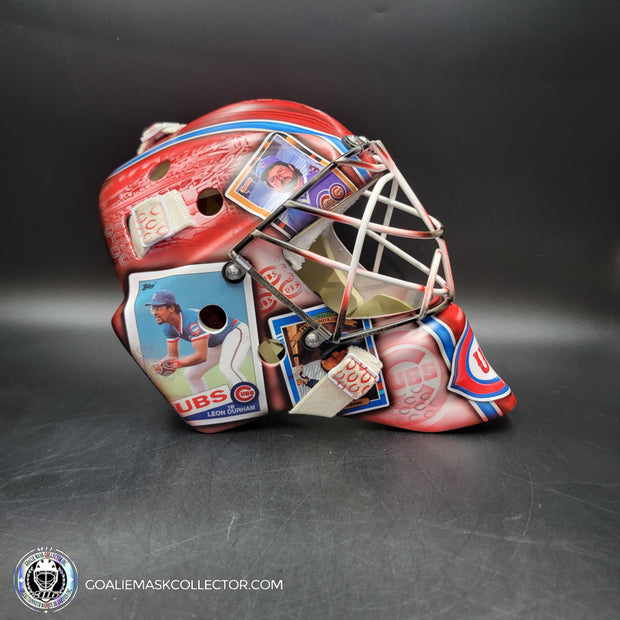 Custom Painted Goalie Mask: Chicago Cubs Classic Baseball Cards Joey Daccord Inspired Tribute