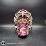Custom Painted Goalie Mask: Chicago Cubs Classic Baseball Cards Joey Daccord Inspired Tribute