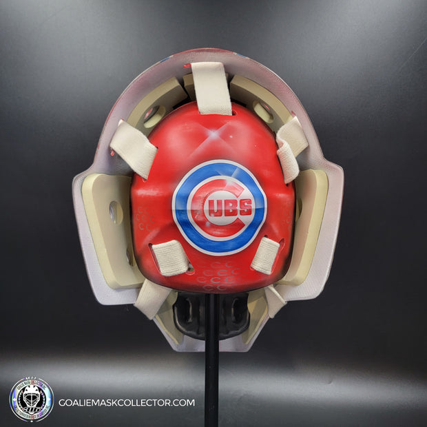 Custom Painted Goalie Mask: Chicago Cubs Classic Baseball Cards Joey Daccord Inspired Tribute