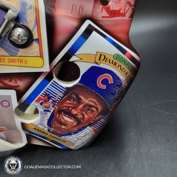 Custom Painted Goalie Mask: Chicago Cubs Classic Baseball Cards Joey Daccord Inspired Tribute