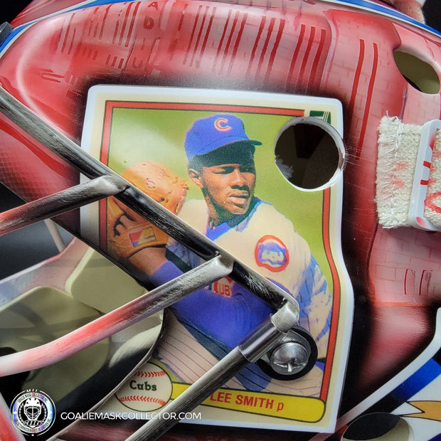 Custom Painted Goalie Mask: Chicago Cubs Classic Baseball Cards Joey Daccord Inspired Tribute
