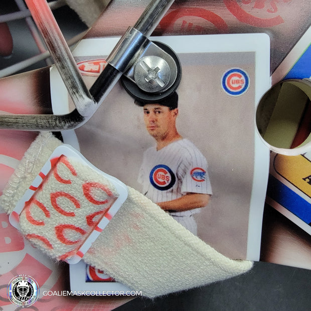 Custom Painted Goalie Mask: Chicago Cubs Classic Baseball Cards Joey Daccord Inspired Tribute