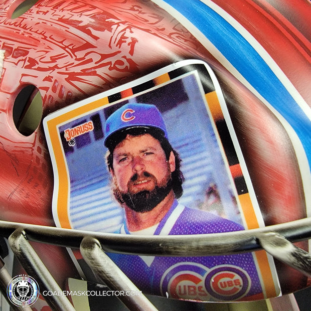 Custom Painted Goalie Mask: Chicago Cubs Classic Baseball Cards Joey Daccord Inspired Tribute
