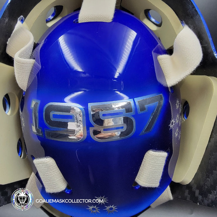Custom Painted Goalie Mask: CED Corporate Business Logo