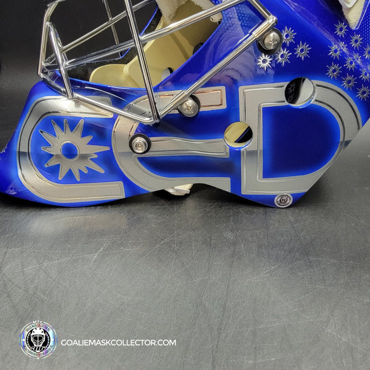 Custom Painted Goalie Mask: CED Corporate Business Logo
