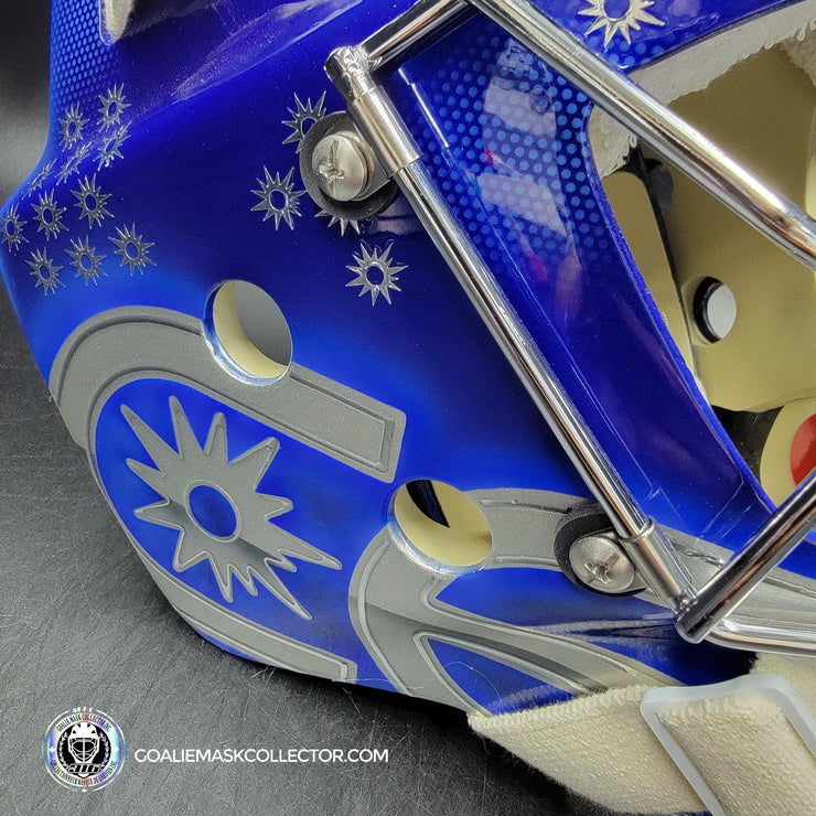 Custom Painted Goalie Mask: CED Corporate Business Logo