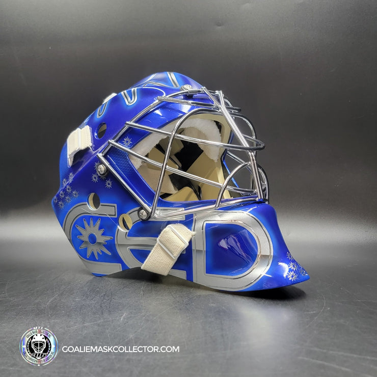 Custom Painted Goalie Mask: CED Corporate Business Logo