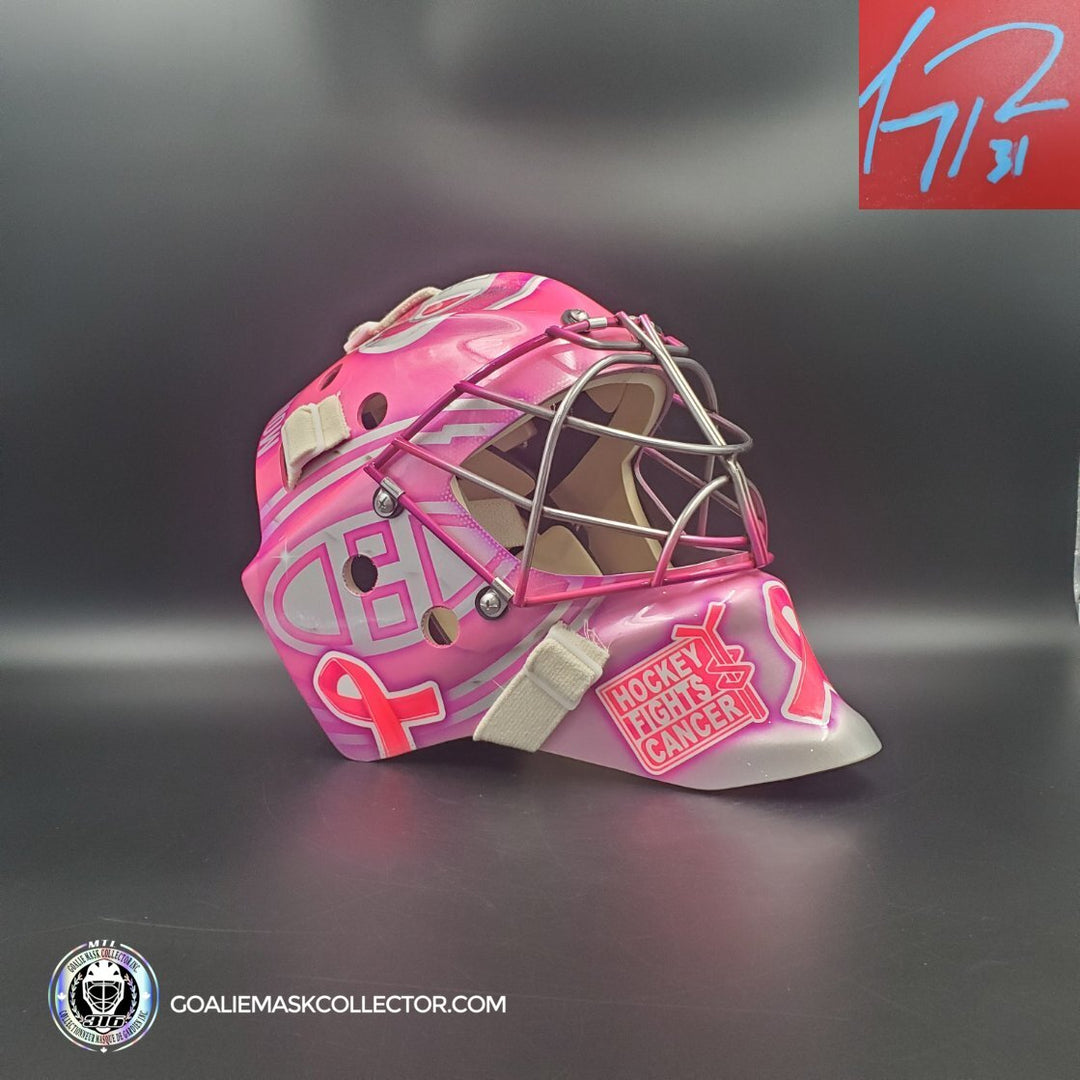 Custom Painted Goalie Mask: Carey Price Inspired Goalie Mask 2017 Montreal NHL 100 PINK & Silver "Hockey Fights Cancer" Tribute