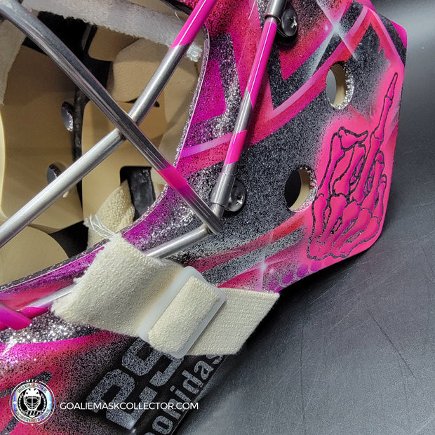 Custom Painted Goalie Mask: Carey Price Inspired Goalie Mask V2 "F'ck Cancer" Pink Glitter Tribute