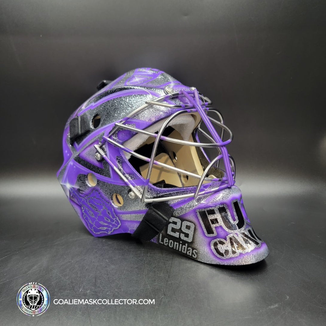 Custom Painted Goalie Mask: Carey Price Inspired Goalie Mask V3 "F'ck Cancer" Purple Panthers Glitter Tribute
