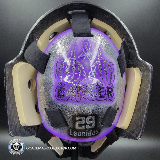 Custom Painted Goalie Mask: Carey Price Inspired Goalie Mask V3 "F'ck Cancer" Purple Panthers Glitter Tribute