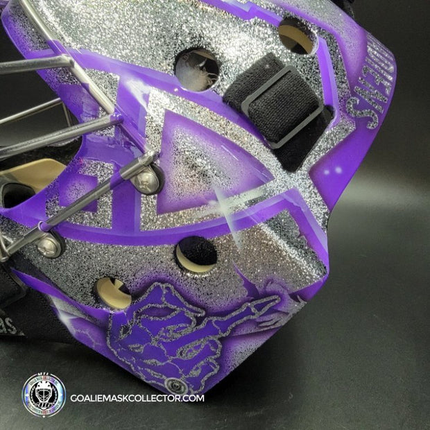 Custom Painted Goalie Mask: Carey Price Inspired Goalie Mask V3 "F'ck Cancer" Purple Panthers Glitter Tribute