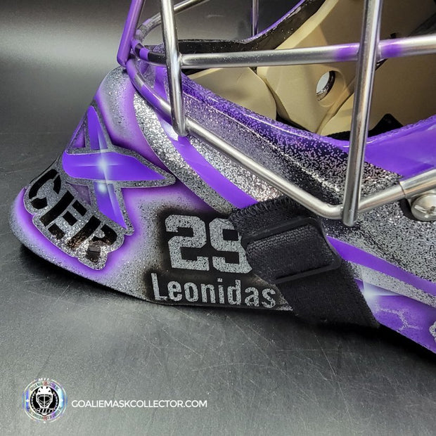 Custom Painted Goalie Mask: Carey Price Inspired Goalie Mask V3 "F'ck Cancer" Purple Panthers Glitter Tribute