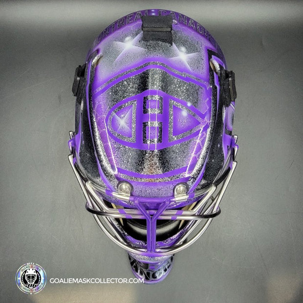 Custom Painted Goalie Mask: Carey Price Inspired Goalie Mask V3 "F'ck Cancer" Purple Panthers Glitter Tribute