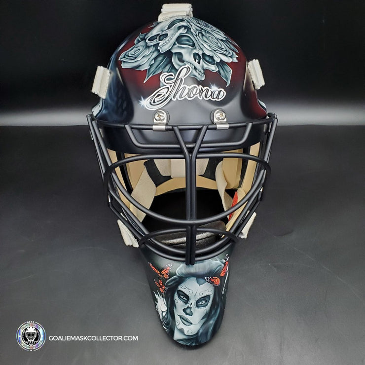 Custom Painted Goalie Mask: Dia de los Muertos - Day of The Dead V2