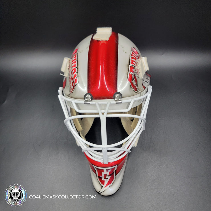 Custom Painted Goalie Mask: University Logos + Dogs