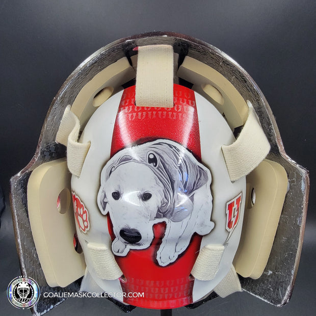 Custom Painted Goalie Mask: University Logos + Dogs