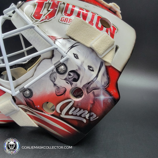 Custom Painted Goalie Mask: University Logos + Dogs