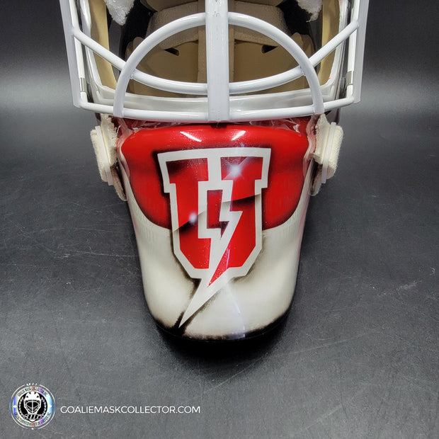 Custom Painted Goalie Mask: University Logos + Dogs