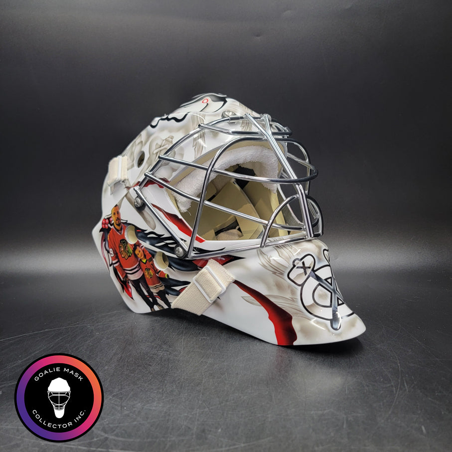 Custom Painted Goalie Mask: Corey Crawford White Cup Goalie Mask + Custom Personal Pictures