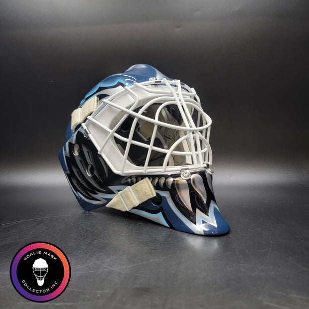 Custom Painted Goalie Mask: Felix Potvin Modernized with Silver Touches & Custom Grill