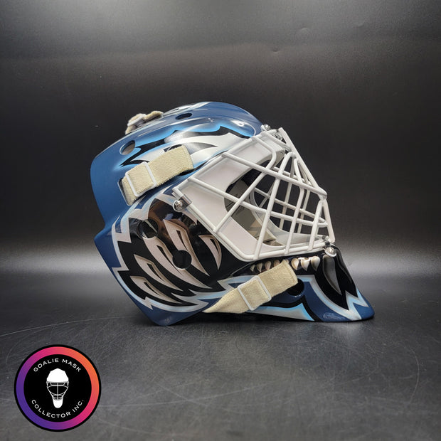 Custom Painted Goalie Mask: Felix Potvin Modernized with Silver Touches & Custom Grill