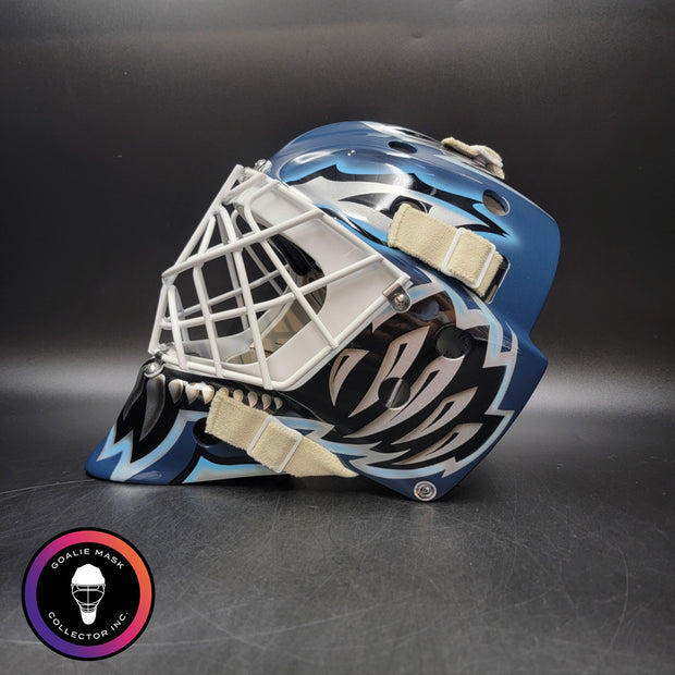 Custom Painted Goalie Mask: Felix Potvin Modernized with Silver Touches & Custom Grill
