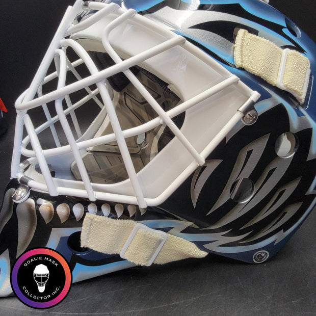 Custom Painted Goalie Mask: Felix Potvin Modernized with Silver Touches & Custom Grill