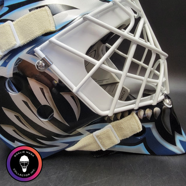 Custom Painted Goalie Mask: Felix Potvin Modernized with Silver Touches & Custom Grill