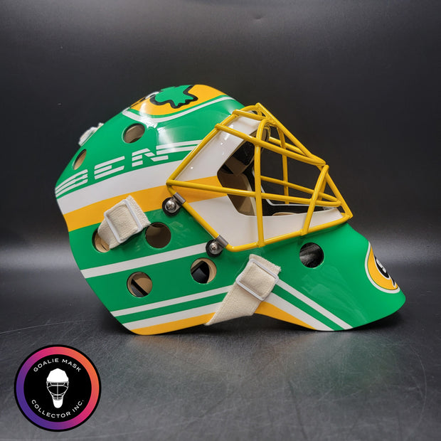 Custom Painted Goalie Mask: Patrick Roy GREEN Tribute with Custom Add-Ons