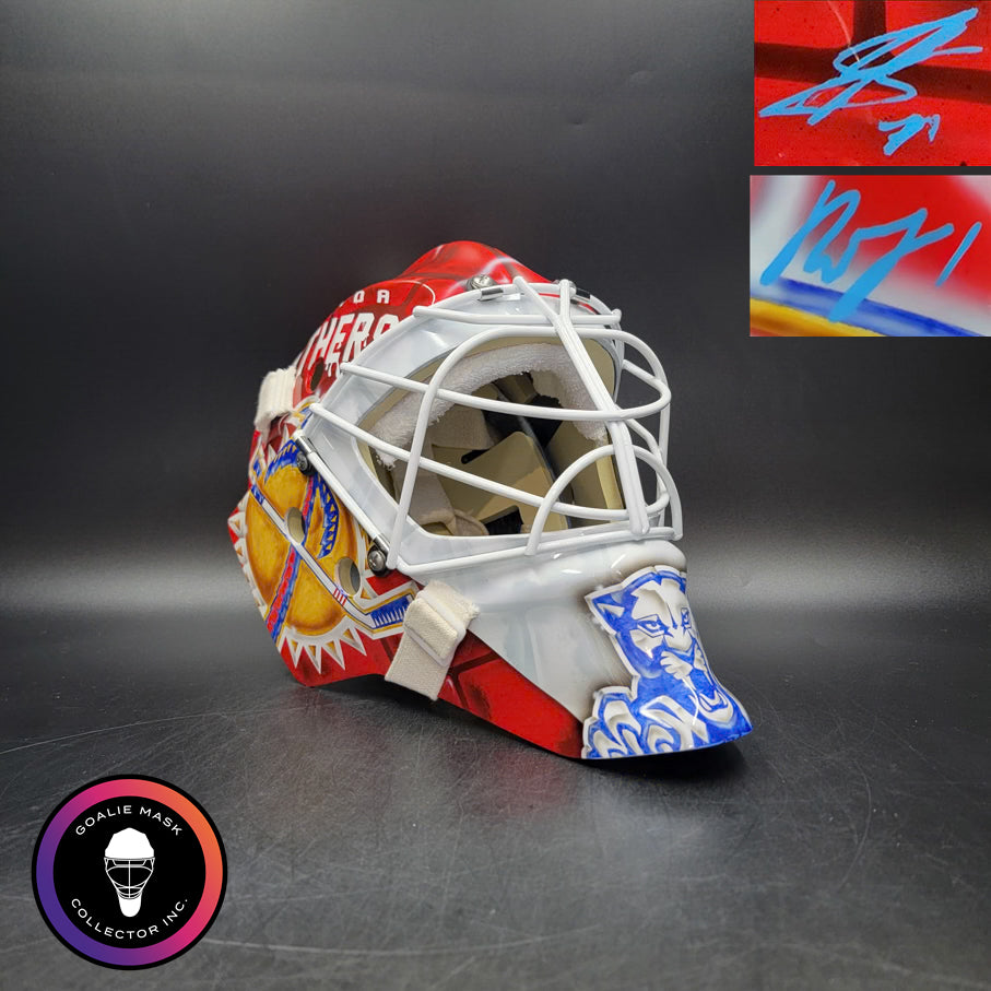 Duo Signed: Sergei Bobrovsky & Roberto Luongo Signed Goalie Mask 2025 & 2024 "BACK TO  BACK" Florida Cup Winning Signature Edition Autographed