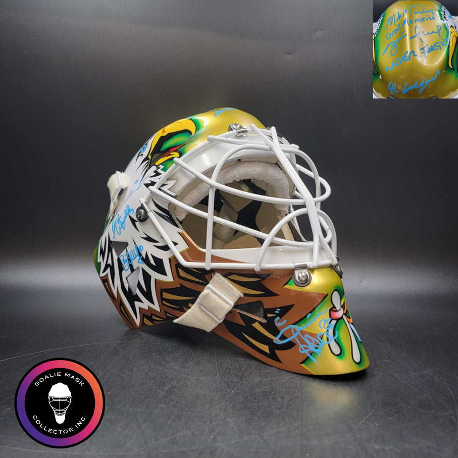 Ed Belfour Signed Goalie Mask Dallas Gold Yellow V1 1999 TEAM SIGNED CUP WINNING EDITION Simple Eagle Signature Edition Autographed Limited Edition of (2 Releases) AS Edition Hard Signed Tribute (1x LEFT AVAILABLE)