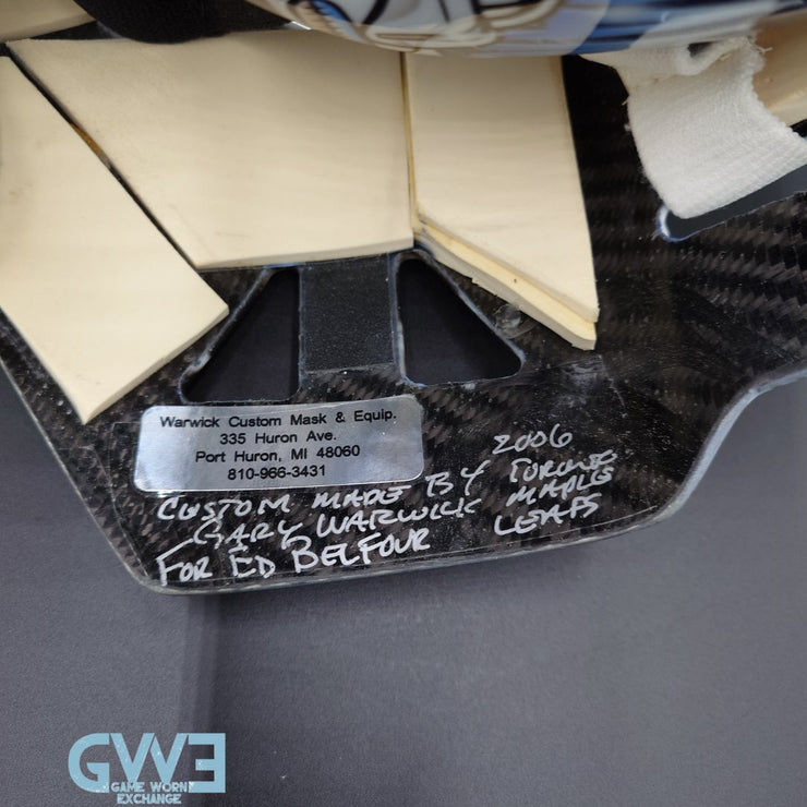 Ed Belfour Goalie Mask Game Issued Toronto 2005-06 Maple Leafs Painted on Warwick by Armor Graphics AS-03397