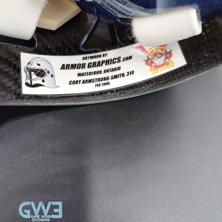 Ed Belfour Goalie Mask Game Issued Toronto 2005-06 Maple Leafs Painted on Warwick by Armor Graphics AS-03397
