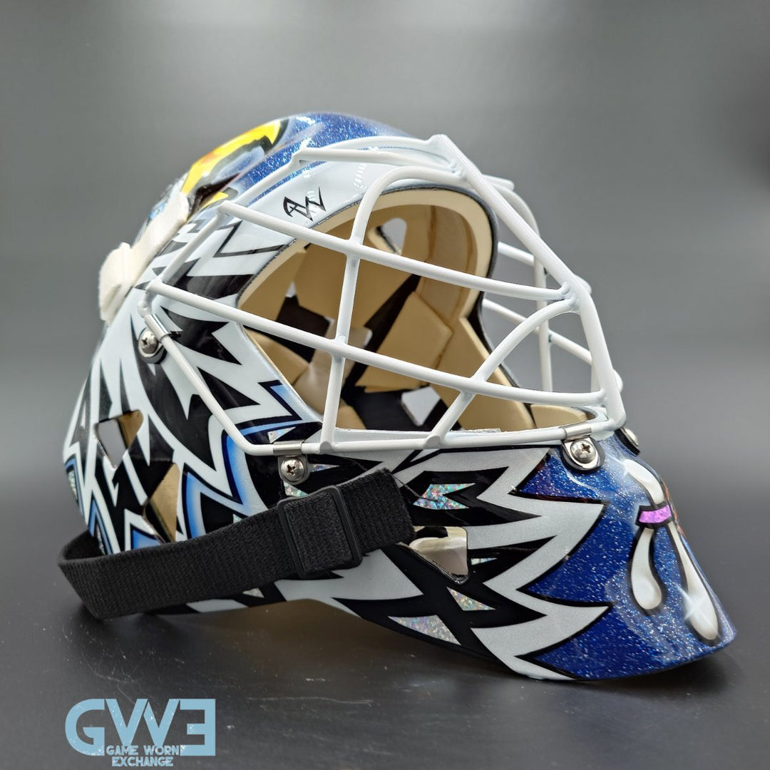 Ed Belfour Goalie Mask Game Issued Toronto 2005-06 Maple Leafs Painted on Warwick by Armor Graphics AS-03397-SOLD