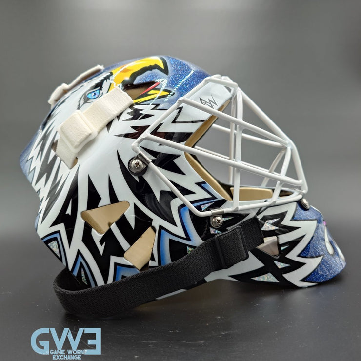 Ed Belfour Goalie Mask Game Issued Toronto 2005-06 Maple Leafs Painted on Warwick by Armor Graphics AS-03397
