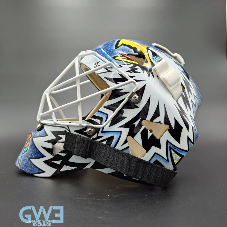 Ed Belfour Goalie Mask Game Issued Toronto 2005-06 Maple Leafs Painted on Warwick by Armor Graphics AS-03397