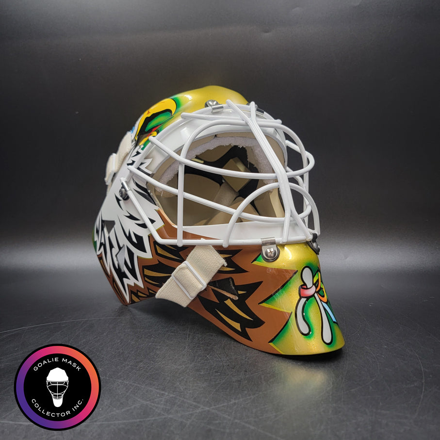 Ed Belfour Goalie Mask Unsigned Dallas Gold Yellow V1 CUP WINNING EDITION Simple Eagle Tribute