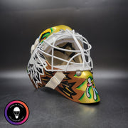Ed Belfour Goalie Mask Unsigned Dallas Gold Yellow V1 CUP WINNING EDITION Simple Eagle Tribute