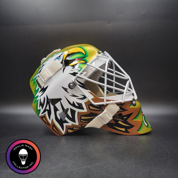 Ed Belfour Goalie Mask Unsigned Dallas Gold Yellow V1 CUP WINNING EDITION Simple Eagle Tribute