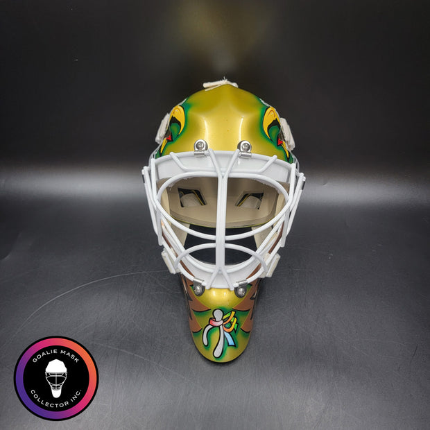 Ed Belfour Goalie Mask Unsigned Dallas Gold Yellow V1 CUP WINNING EDITION Simple Eagle Tribute