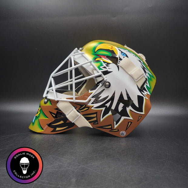 Ed Belfour Goalie Mask Unsigned Dallas Gold Yellow V1 CUP WINNING EDITION Simple Eagle Tribute